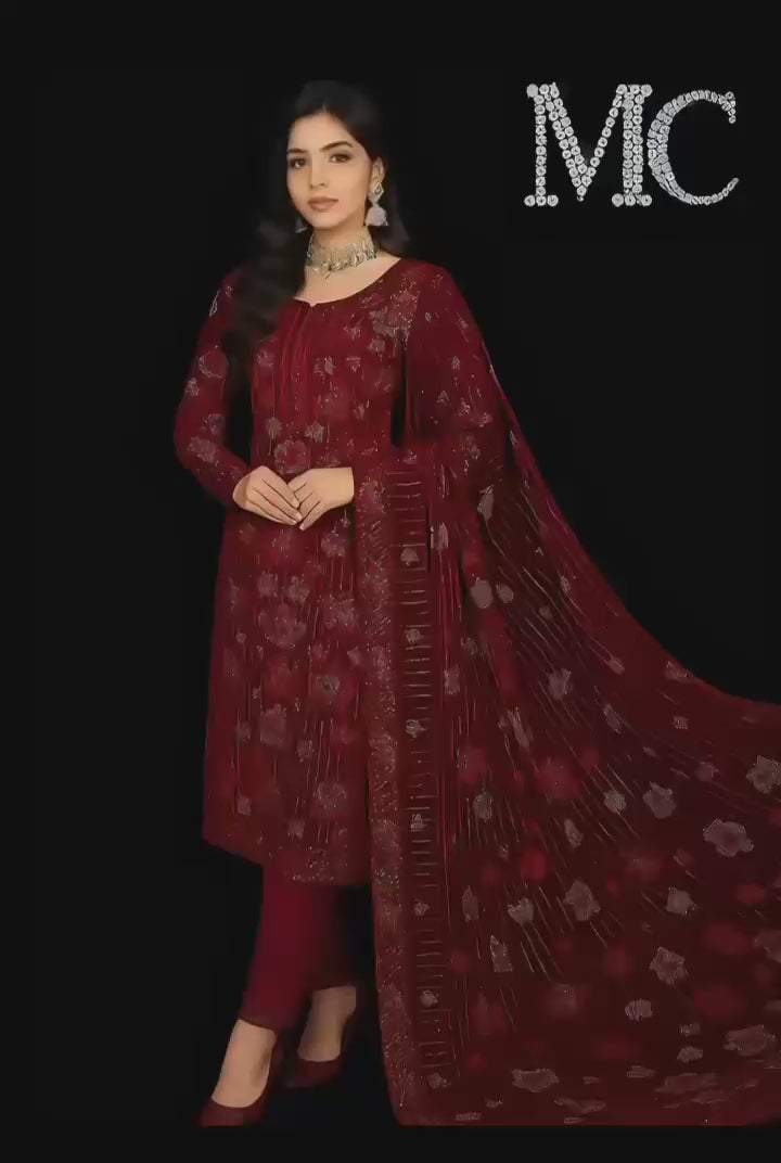 Red Velvet Floral Suit